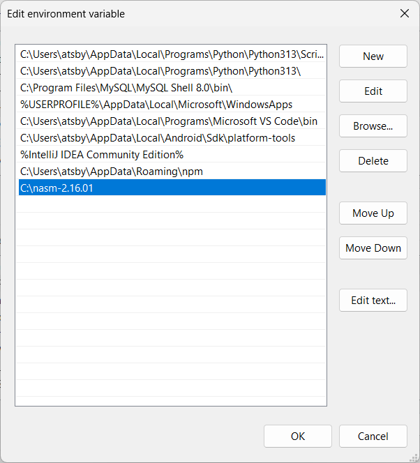 Janela para adicionar caminho
