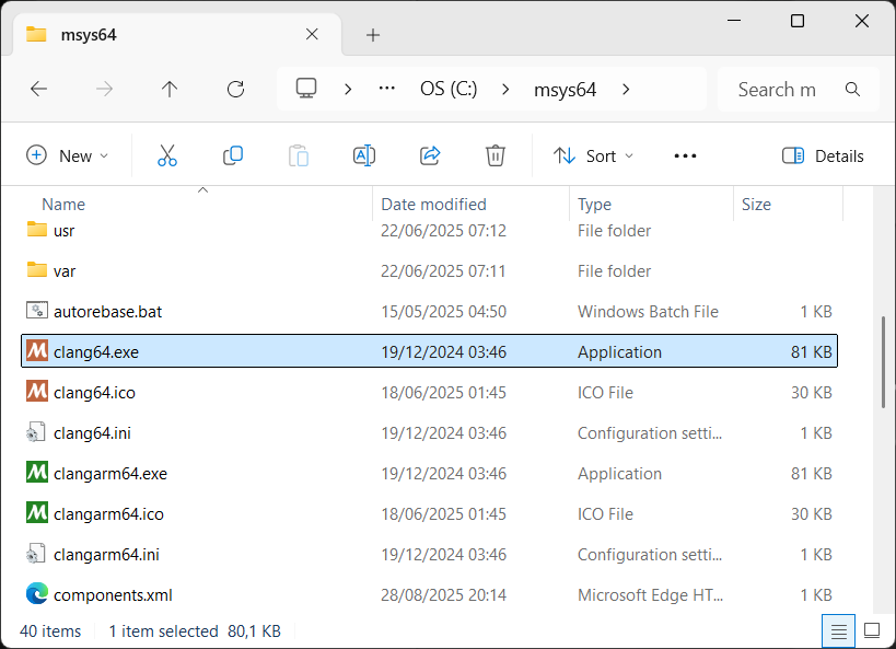 O arquivo msys2.exe dentro da pasta de instalação