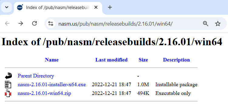 Releasebuilds do NASM para Windows