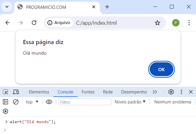 Inserção de comandos JavaScript no console do navegador Google Chrome