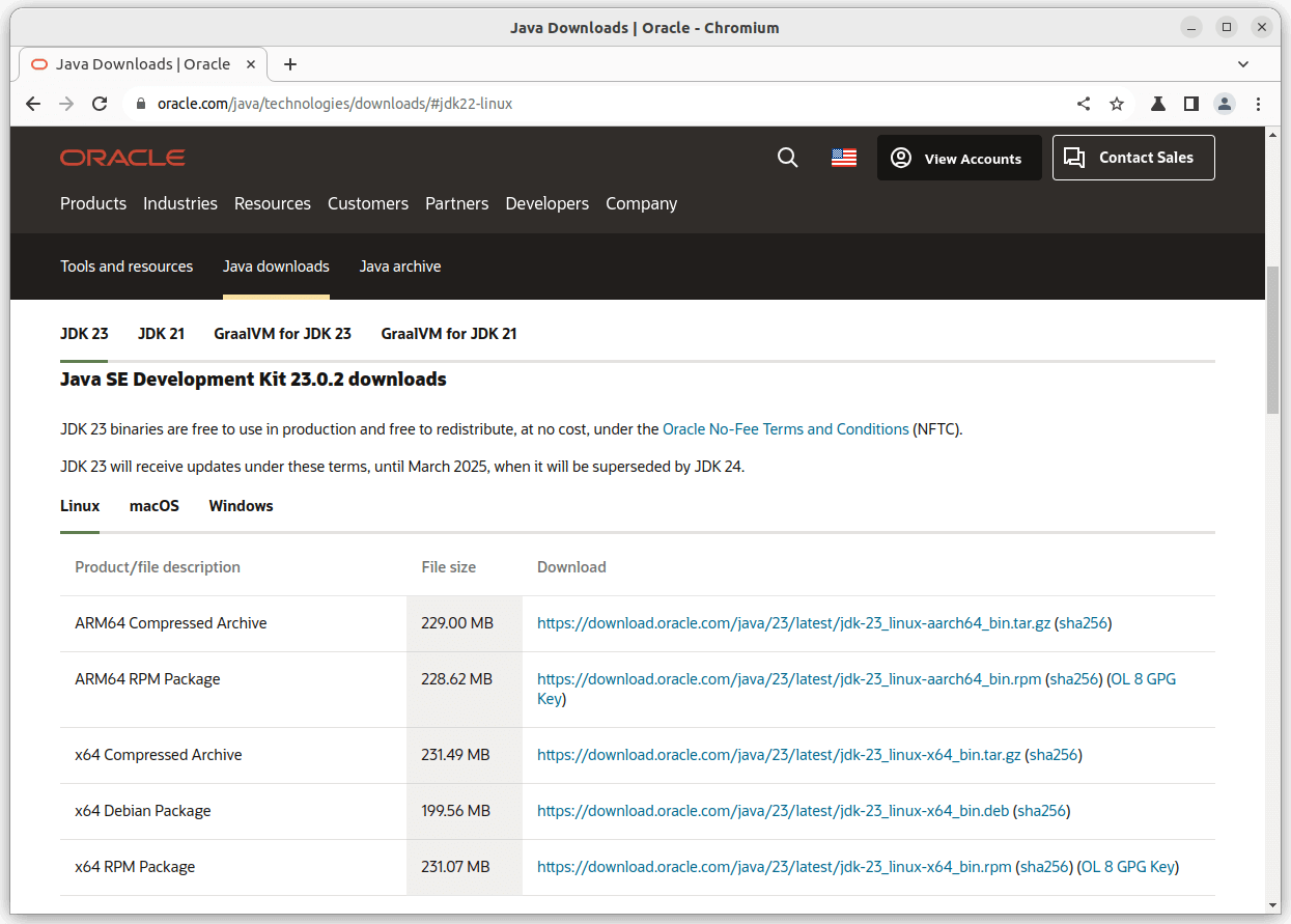 Baixando arquivo JDK do site Oracle