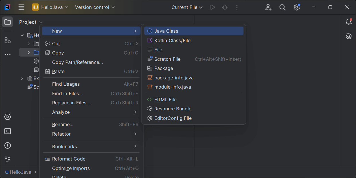 Criação de um arquivo Java no IntelliJ IDEA