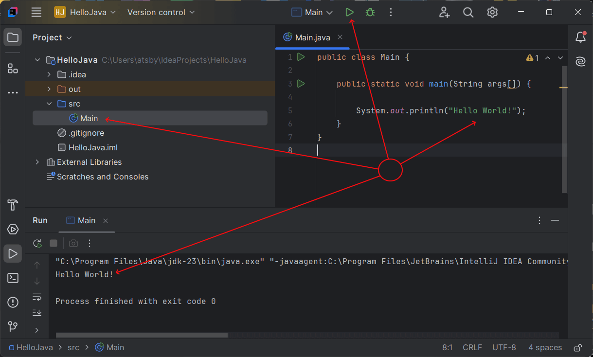 Execução de um programa Java no IntelliJ IDEA