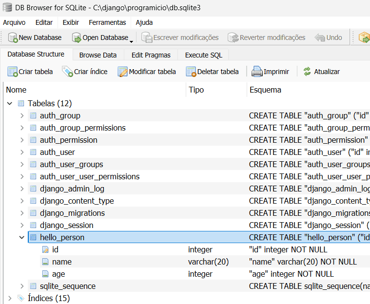 Banco de dados SQLite em Django