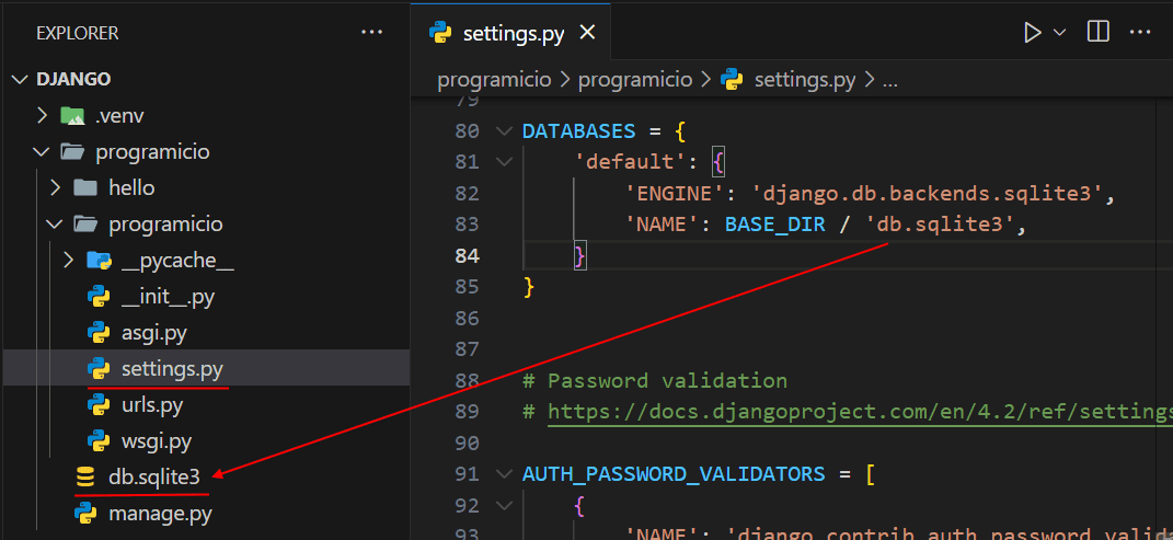 Configurando o caminho para o banco de dados no Django