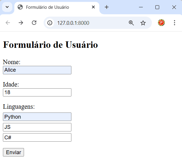 Exemplo de formulário HTML para envio de arrays de dados com Django