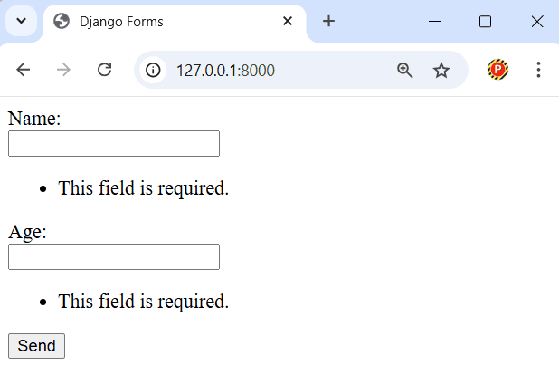 Exemplo de Erros Retornados após Envio Incorreto de Formulário em Django