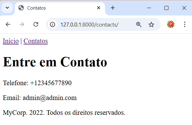 Navegador exibindo templates feitos com uso de extends