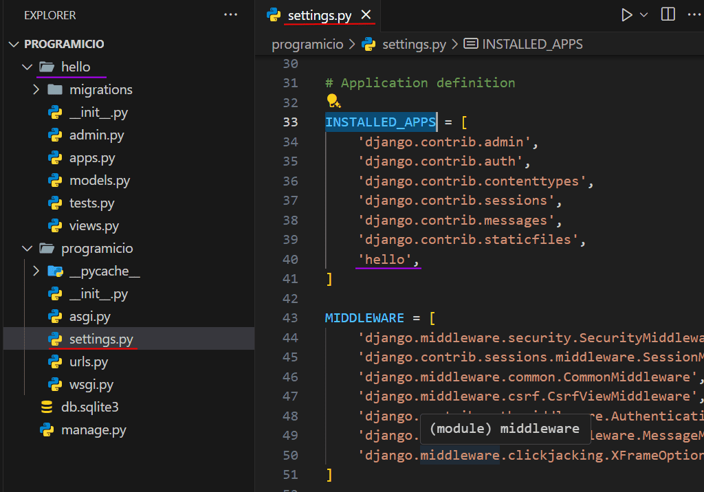 Registrando a aplicação no projeto Django