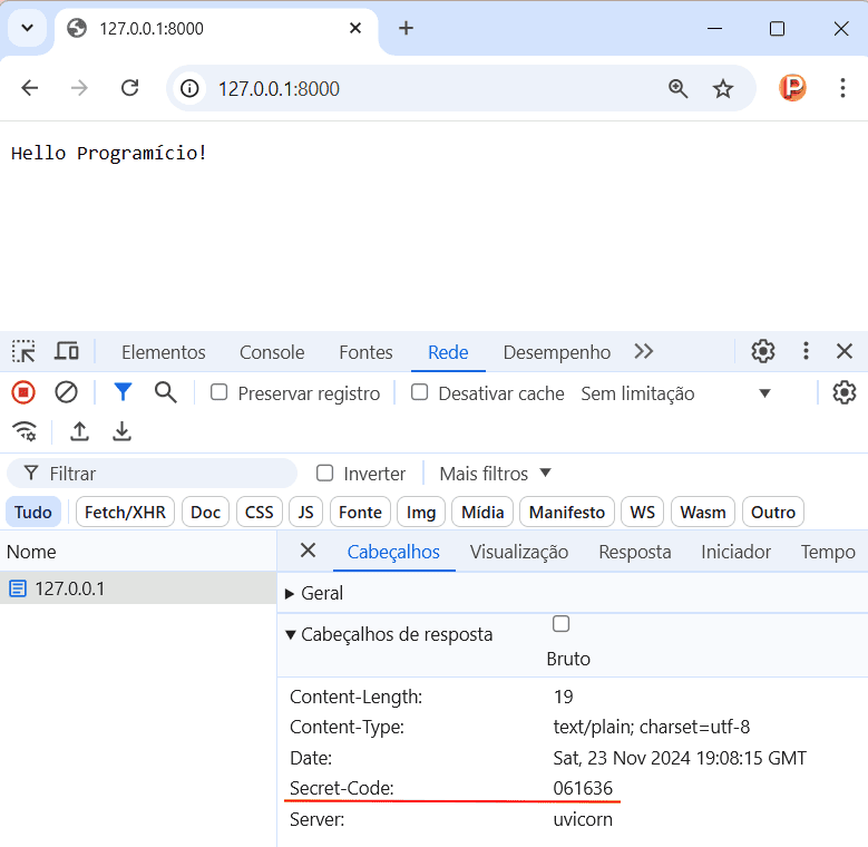 Exemplo de envio de headers em uma resposta no FastAPI