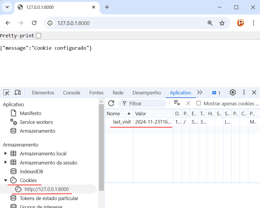 Configurando Cookies com FastAPI: Exemplo de cookie last_visit armazenando a data e hora do último acesso do usuário