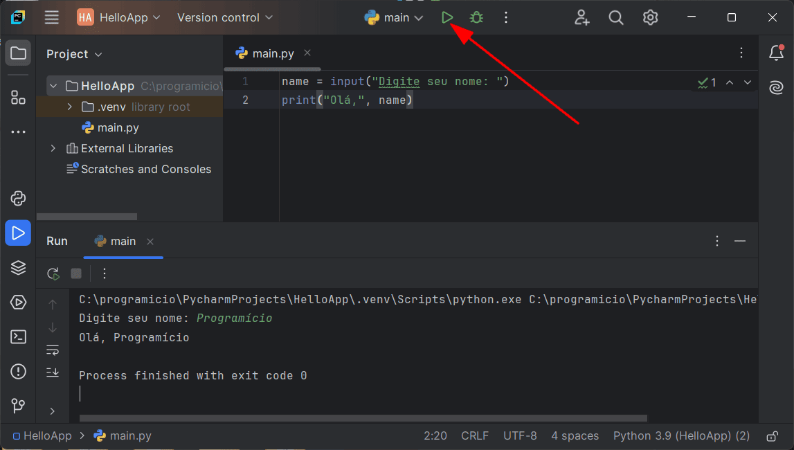 Executando programa em PyCharm