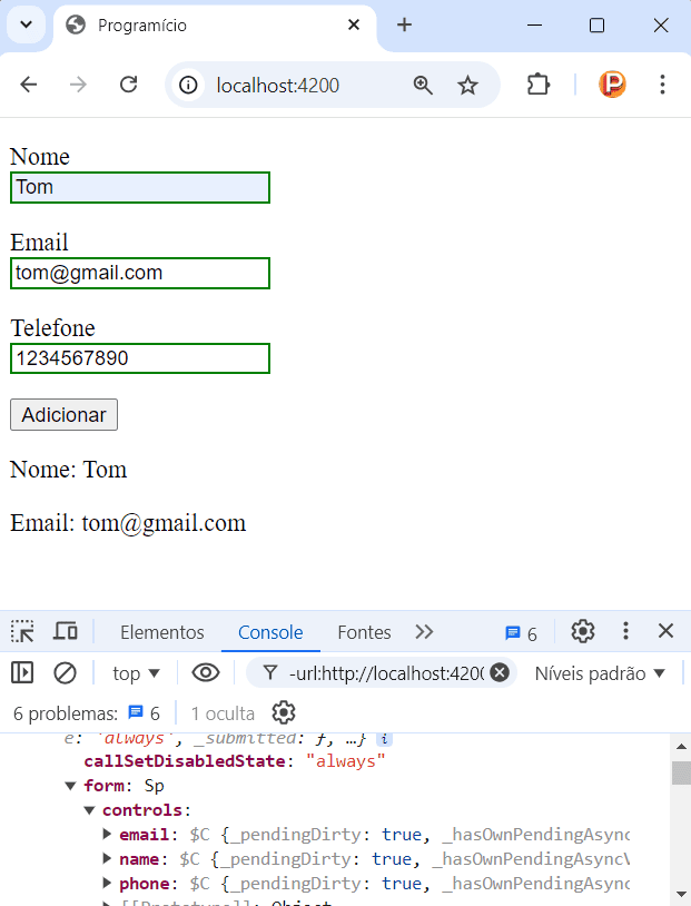 Enviando dados usando form e diretiva ngForm em Angular