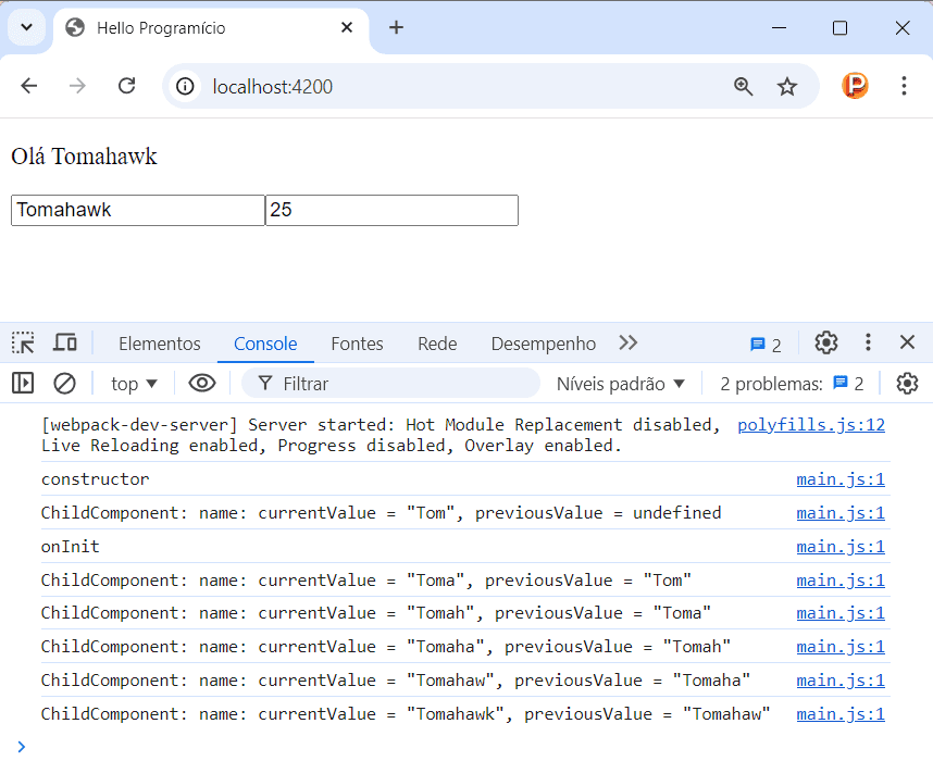 Método ngOnChanges em Angular