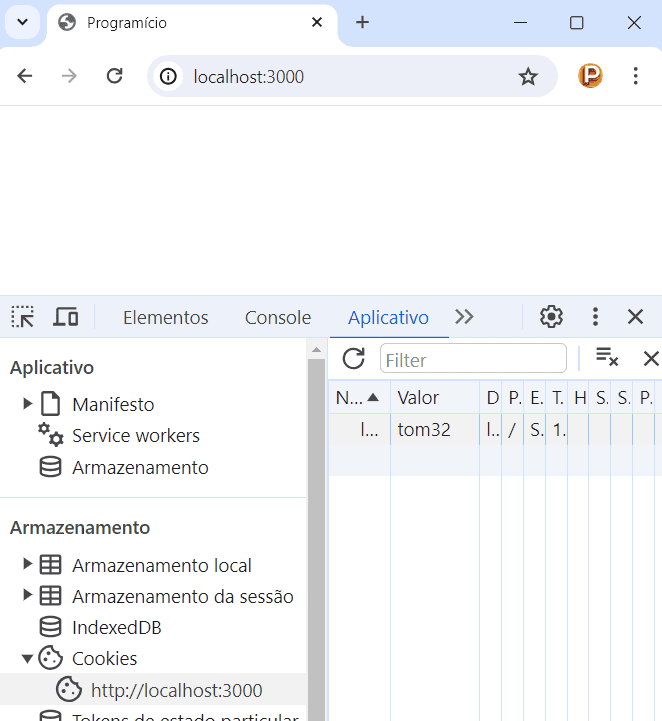 Definindo e visualizando cookies em JavaScript no Google Chrome
