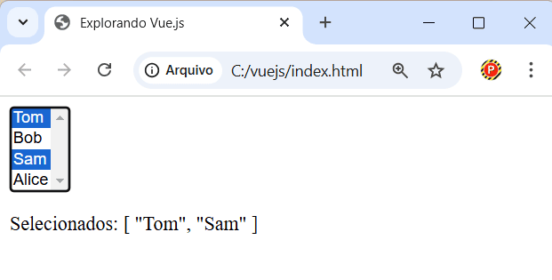Elemento select com seleção múltipla em Vue.js