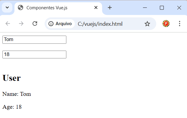 Exemplo de como passar objeto para componente em Vue.js