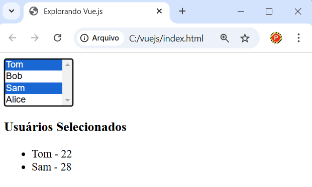 Selecionando múltiplos objetos em Vue.js