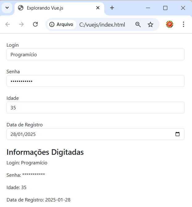 Uso de v-model com input em Vue.js