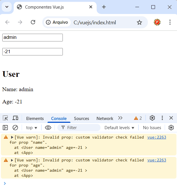 Validando propriedades em Vue.js